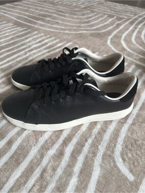 Cole Haan Black Leather Low-Top Sneakers with White Sole